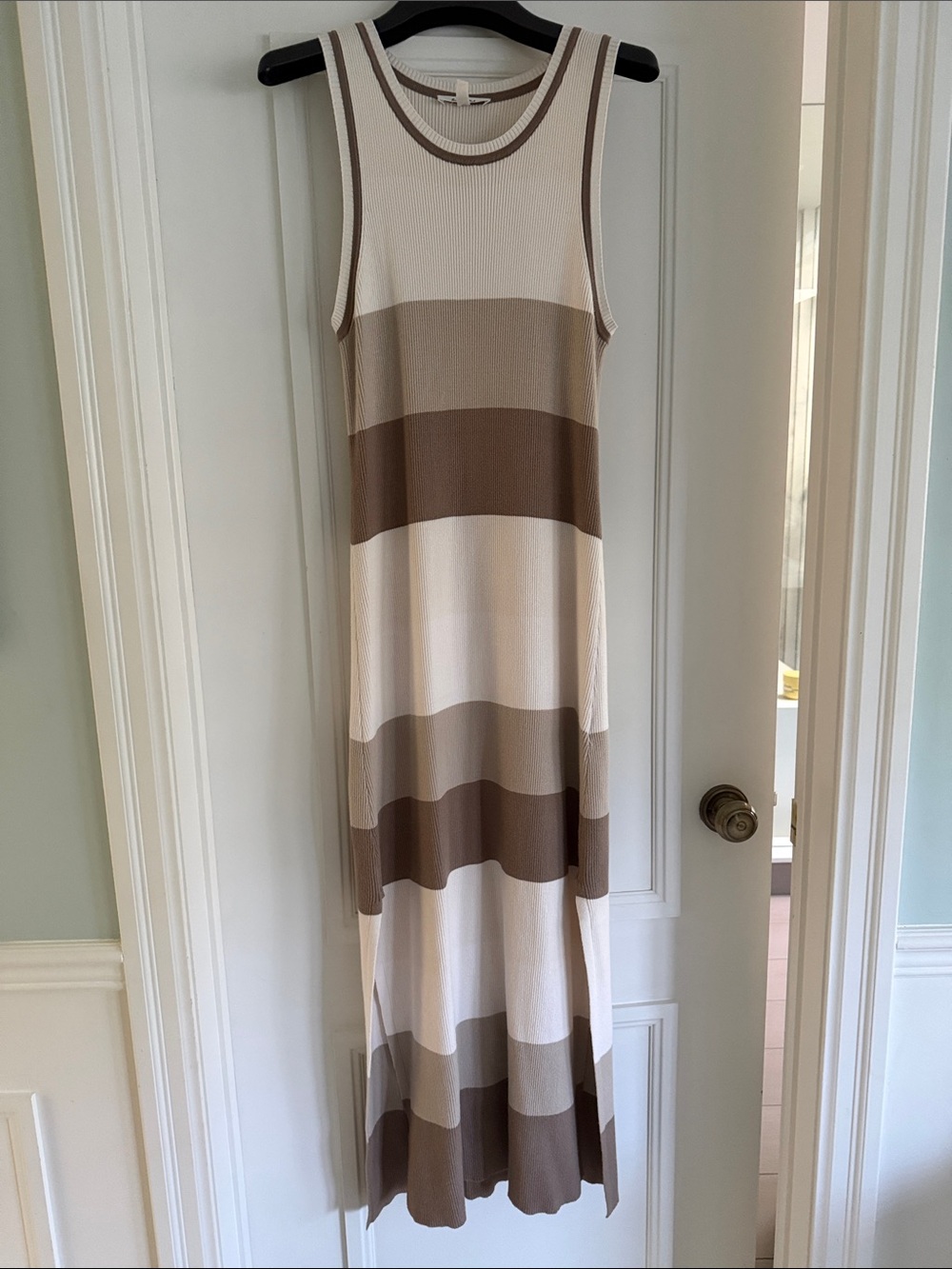 Sleeveless Splendid knit Striped Maxi Dress in Cream and Brown
